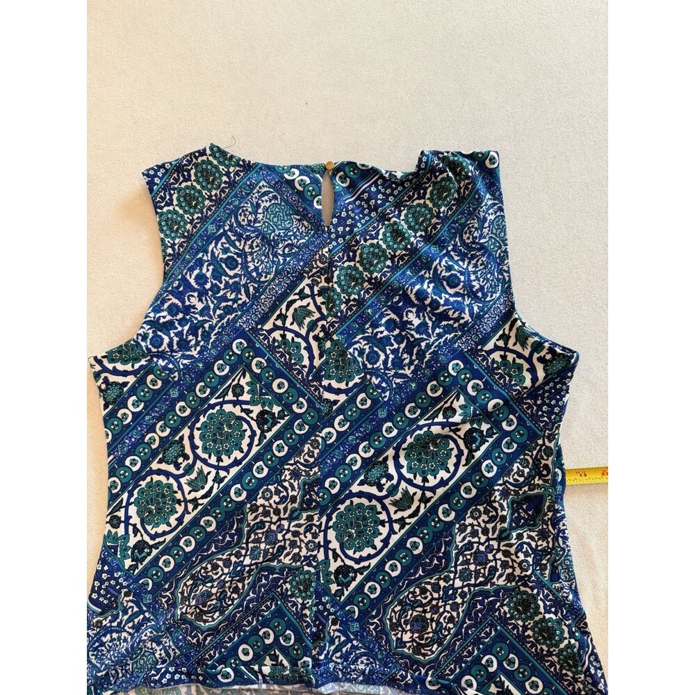 Calvin Klein Petites XL Sleeveless Keyhole Paisley Pleated Jersey Stretch Top